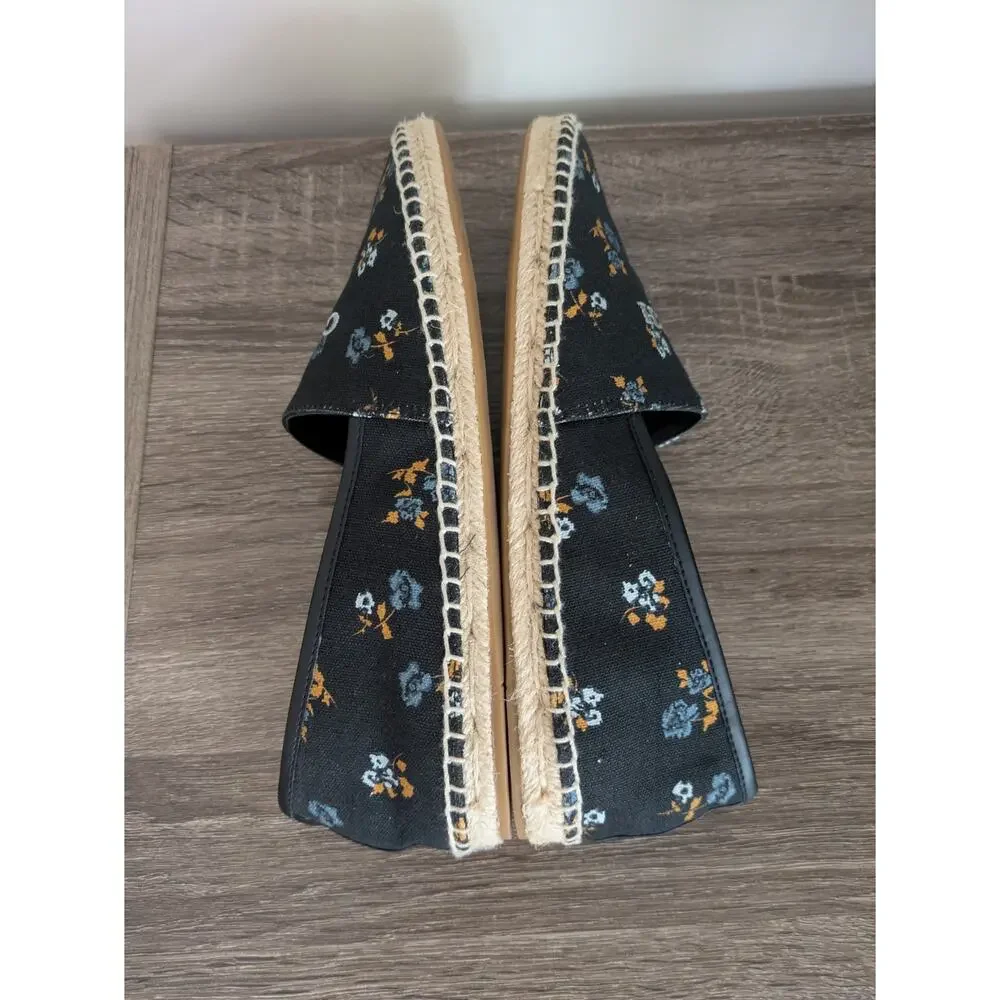 Coach Mila Coh Canvas Espadrille Womens 7.5B Black Floral Beachy Coastal Grandma